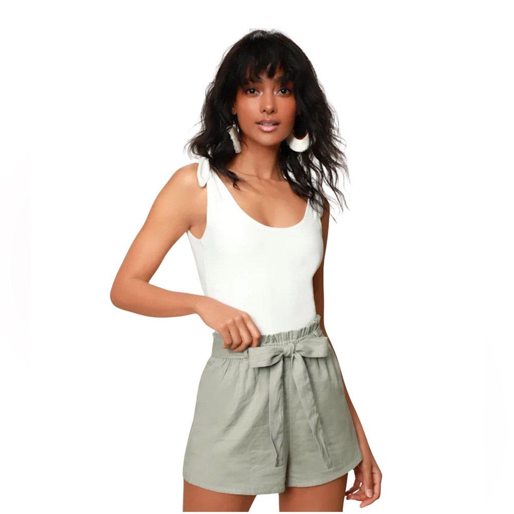 Lulus - Jemima Sage Green Paper Bag Waist Shorts